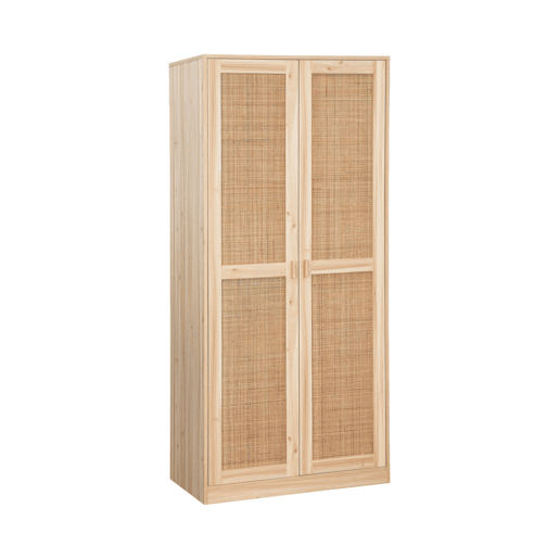Roupeiro de 2 portas com efeito cana e madeira, Camargue, 80x48x180 cm