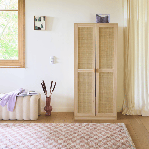 Roupeiro de 2 portas com efeito cana e madeira, Camargue, 80x48x180 cm