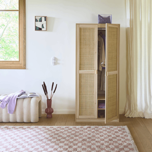 Roupeiro de 2 portas com efeito cana e madeira, Camargue, 80x48x180 cm