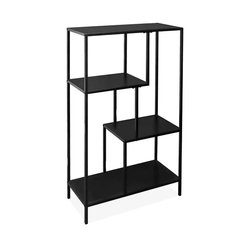 Estante assimétrica em metal preto com 4 prateleiras, Industrielle, Preto, 69x33x113.5 cm