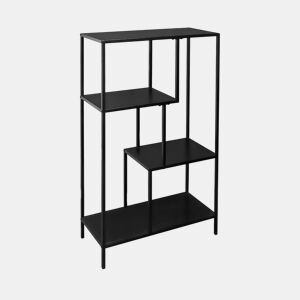 Estante assimétrica em metal preto com 4 prateleiras, Industrielle, Preto, 69x33x113.5 cm