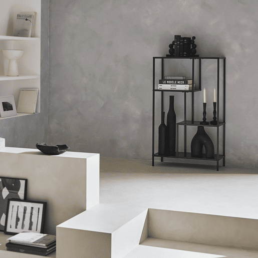 Estante assimétrica em metal preto com 4 prateleiras, Industrielle, Preto, 69x33x113.5 cm