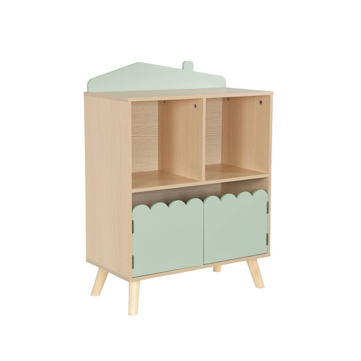 Librería infantil de 2 estantes y 2 puertas, azur, verde, 60x30x82 cm