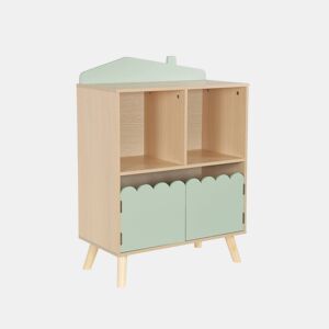Estante de 2 prateleiras e 2 portas para crianças, Azur, Verde, 60x30x82 cm