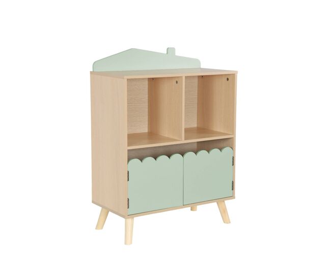 Librería infantil de 2 estantes y 2 puertas, azur, verde, 60x30x82 cm