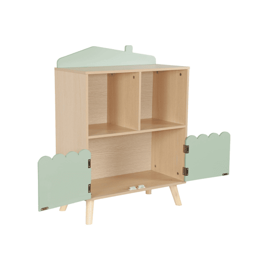Estante de 2 prateleiras e 2 portas para crianças, Azur, Verde, 60x30x82 cm
