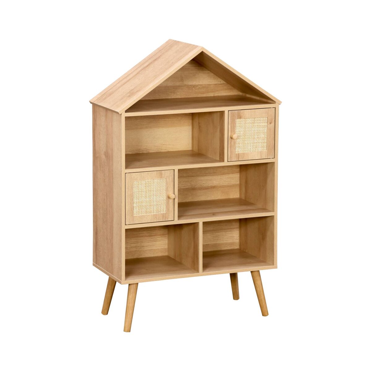 Estantería infantil efecto madera y caña con 2 puertas, boheme kids, natural, 60x30x100 cm