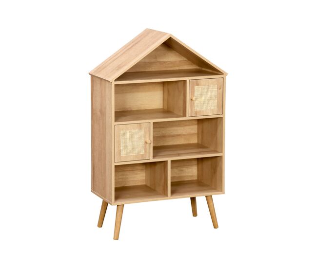 Estantería infantil efecto madera y caña con 2 puertas, boheme kids, natural, 60x30x100 cm