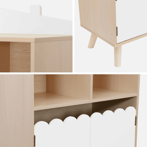 Estante de 2 prateleiras e 2 portas para crianças, Azur, Branco, 60x30x82 cm
