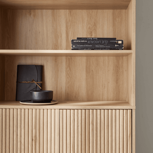Estante em madeira e metal preto de 2 portas, Braga, Natural, 29x80x170.5 cm