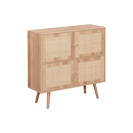 Cómoda para crianças com efeito de madeira, 4 portas, Boheme kids, Natural, 80x30x80 cm