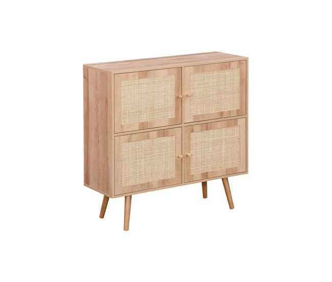 Cómoda infantil con efecto madera de 4 puertas natural - 80x30x80 cm