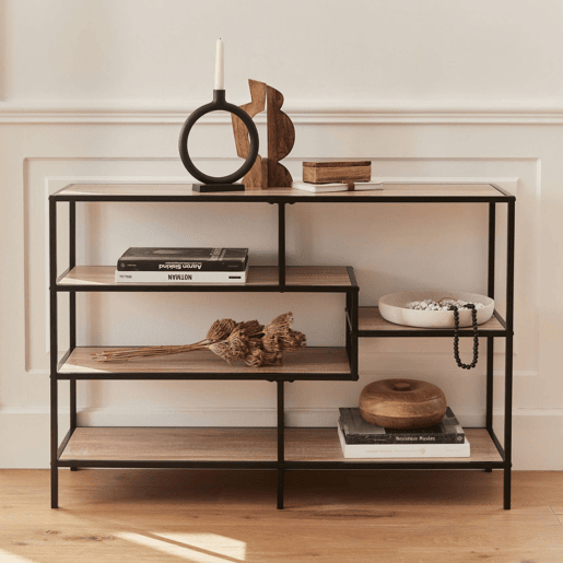 Estante com efeito de metal e madeira, 5 níveis, Loft, Madeira, 114x33x78 cm
