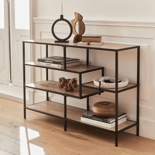 Estante com efeito de metal e madeira, 5 níveis, Loft, Madeira, 114x33x78 cm