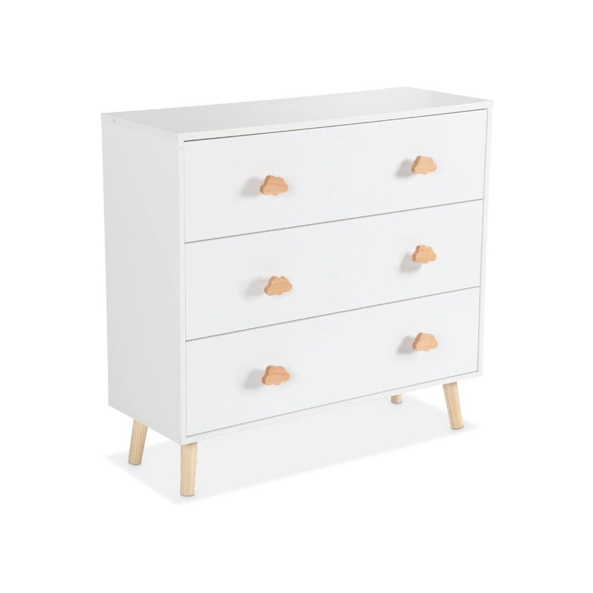 Cómoda infantil, 3 cajones, nephos, blanco, 80x30x75.7 cm