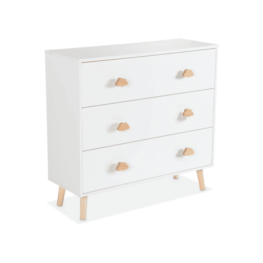 Cómoda de criança, 3 gavetas, Nephos, Branco, 80x30x75.7 cm