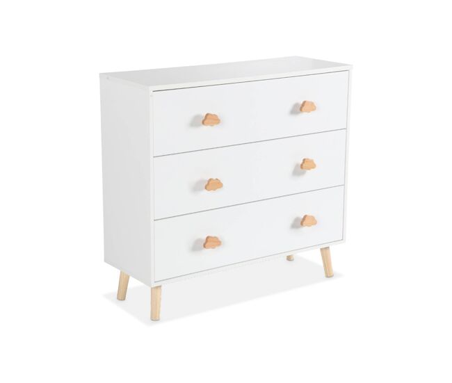 Cómoda infantil, 3 cajones, nephos, blanco, 80x30x75.7 cm