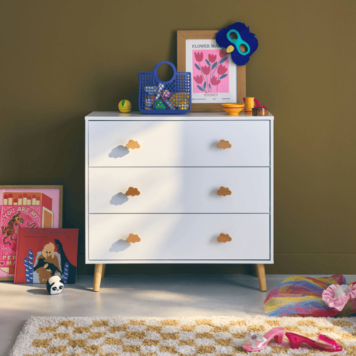 Cómoda de criança, 3 gavetas, Nephos, Branco, 80x30x75.7 cm