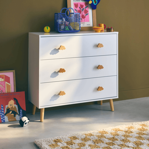 Cómoda de criança, 3 gavetas, Nephos, Branco, 80x30x75.7 cm