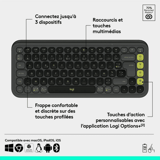 Teclado sem Fios Logitech Pop Icon Keys Cinzento escuro AZERTY