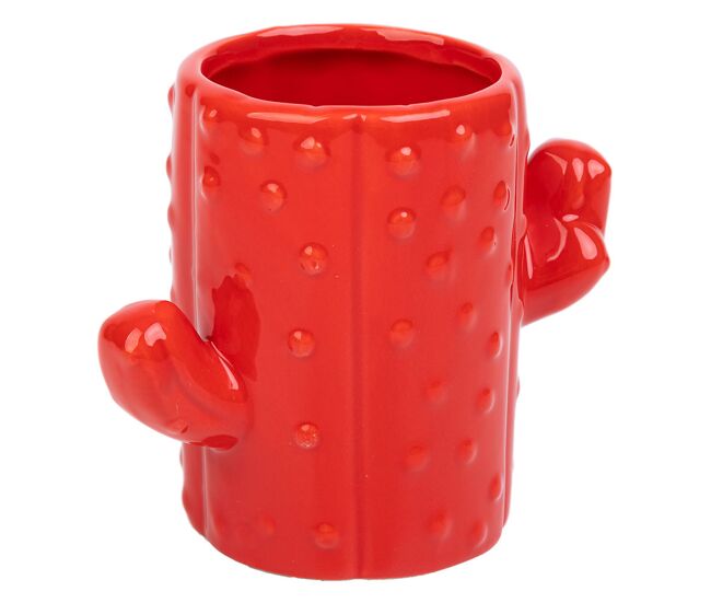 Porta lápices cactus de cerámica rojo 13,5x7,8x11
