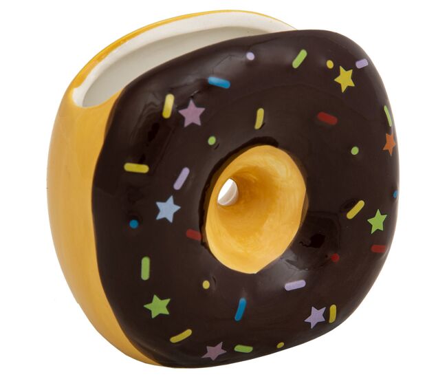 Porta lápices donut de cerámica marrón 11x6,5x11