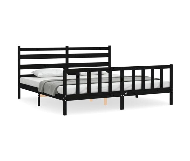 Estructura de cama con cabecero madera maciza negro 200x200 cm