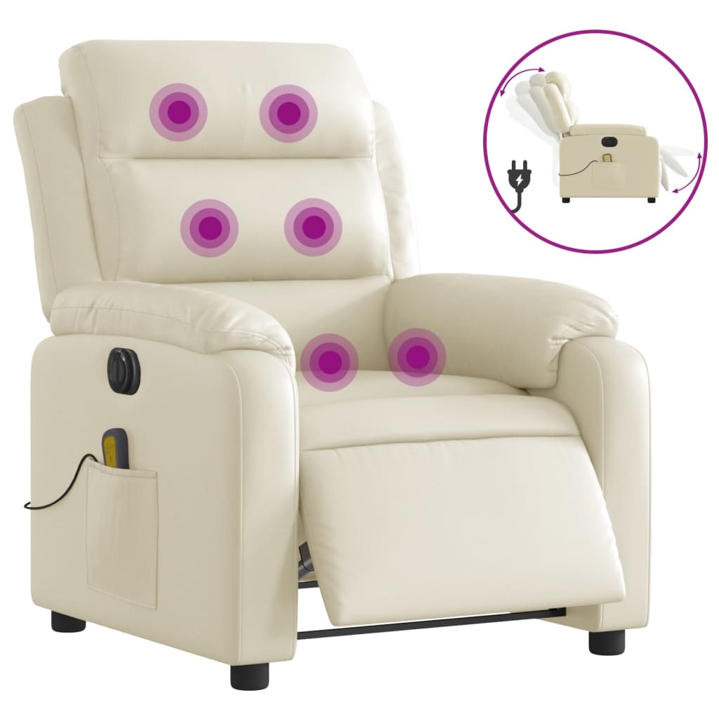 Vidaxl sillón de masaje reclinable eléctrico cuero sintético crema