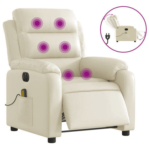 vidaXL Poltrona massagens reclinável elétrica couro artificial creme vidaXL Poltrona massagens reclinável elétrica couro artificial creme