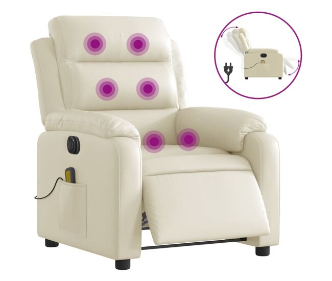 Vidaxl sillón de masaje reclinable eléctrico cuero sintético crema