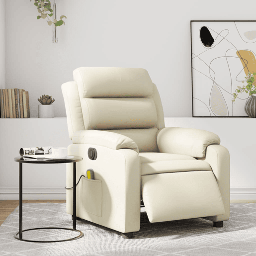 vidaXL Poltrona massagens reclinável elétrica couro artificial creme vidaXL Poltrona massagens reclinável elétrica couro artificial creme