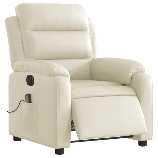 vidaXL Poltrona massagens reclinável elétrica couro artificial creme vidaXL Poltrona massagens reclinável elétrica couro artificial creme