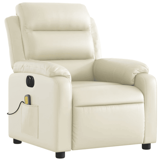vidaXL Poltrona massagens reclinável elétrica couro artificial creme vidaXL Poltrona massagens reclinável elétrica couro artificial creme