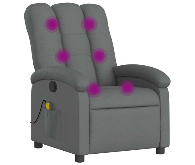 Vidaxl sillón de masaje reclinable de tela gris oscuro