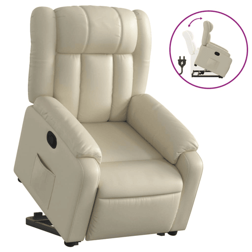 vidaXL Poltrona reclinável elevatória couro artificial cor creme vidaXL Poltrona reclinável elevatória couro artificial cor creme