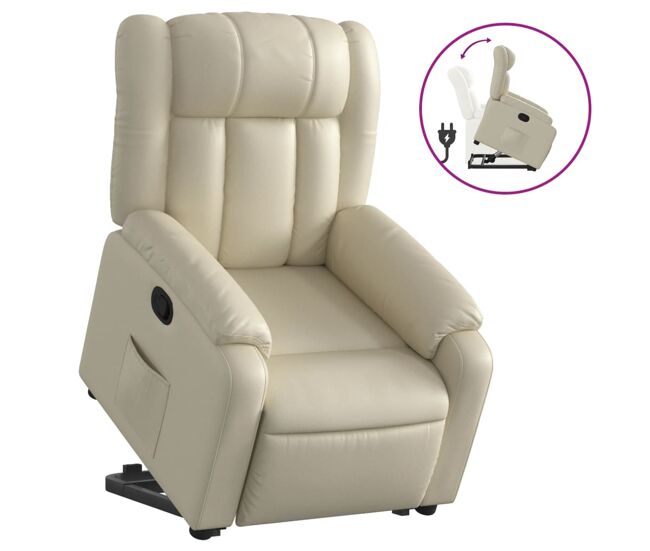 Vidaxl sillón reclinable elevable cuero artificial color crema