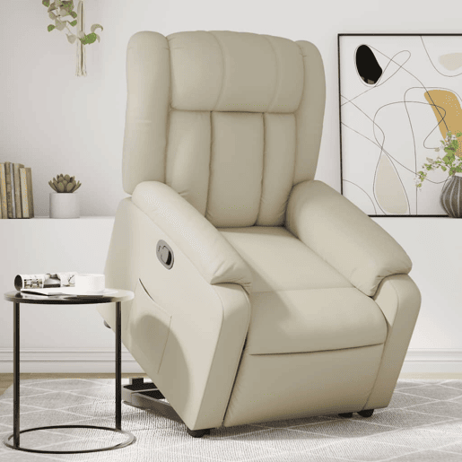 vidaXL Poltrona reclinável elevatória couro artificial cor creme vidaXL Poltrona reclinável elevatória couro artificial cor creme