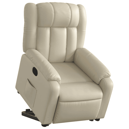 vidaXL Poltrona reclinável elevatória couro artificial cor creme vidaXL Poltrona reclinável elevatória couro artificial cor creme