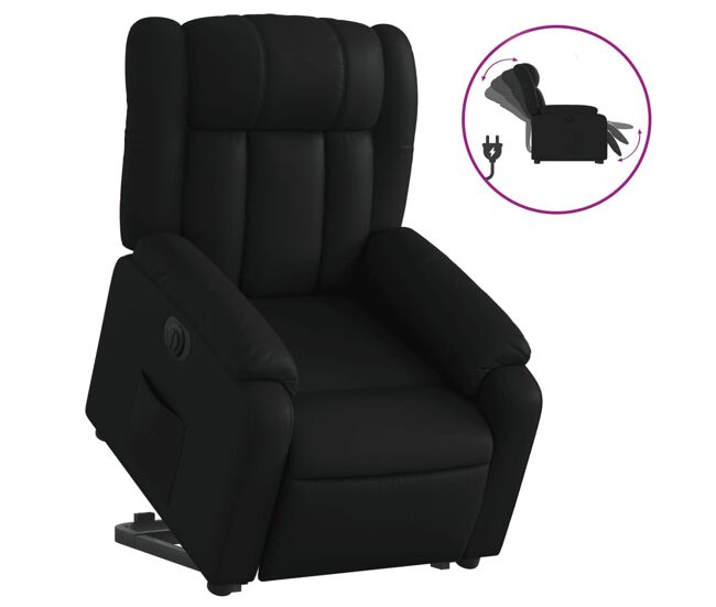 Vidaxl sillón reclinable elevable eléctrico de cuero sintético negro