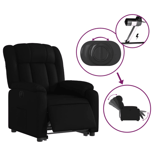 vidaXL Poltrona reclinável elevatória elétrica couro artificial preto vidaXL Poltrona reclinável elevatória elétrica couro artificial preto