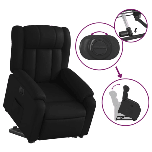 vidaXL Poltrona reclinável elevatória elétrica couro artificial preto vidaXL Poltrona reclinável elevatória elétrica couro artificial preto