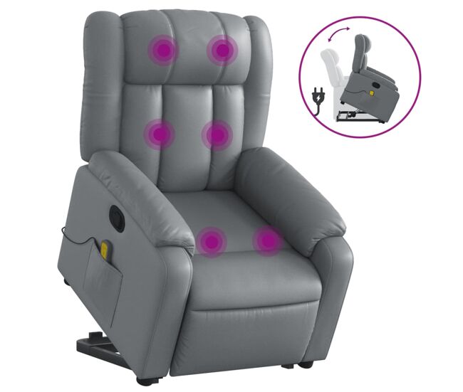 Vidaxl sillón reclinable de masaje de pie cuero artificial gris