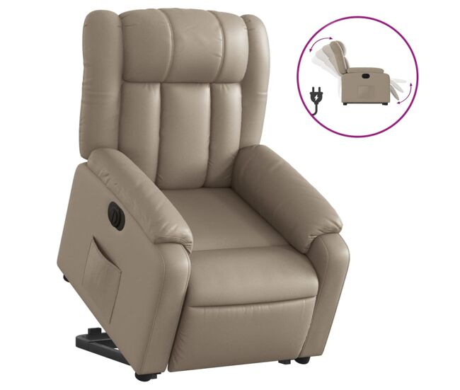 Vidaxl sillón elevable eléctrico cuero artificial capuchino