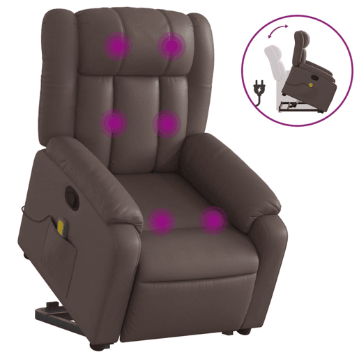 vidaXL Poltrona massagens reclinável elevatória couro artif. castanho vidaXL Poltrona massagens reclinável elevatória couro artif. castanho