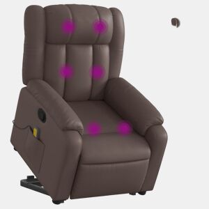 vidaXL Poltrona massagens reclinável elevatória couro artif. castanho