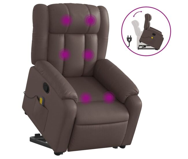 Vidaxl sillón reclinable de masaje de pie de cuero sintético marrón