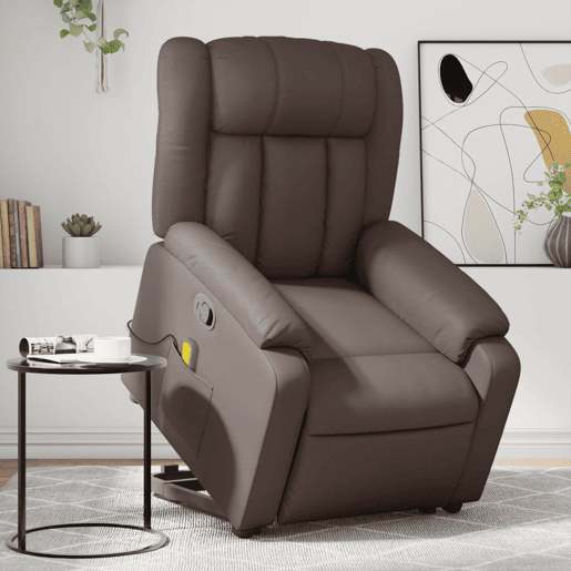 vidaXL Poltrona massagens reclinável elevatória couro artif. castanho vidaXL Poltrona massagens reclinável elevatória couro artif. castanho