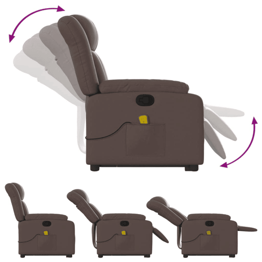 vidaXL Poltrona massagens reclinável elevatória couro artif. castanho vidaXL Poltrona massagens reclinável elevatória couro artif. castanho