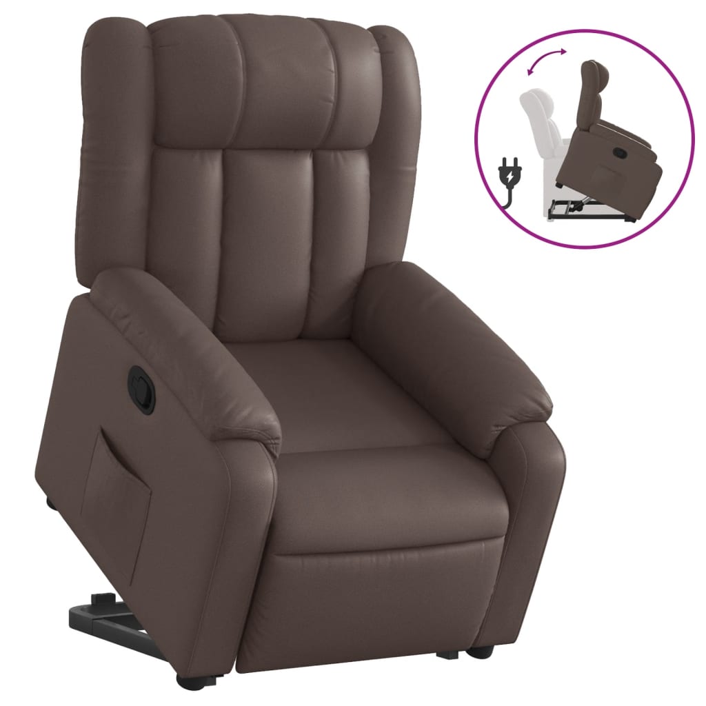Vidaxl sillón reclinable elevable cuero sintético marrón