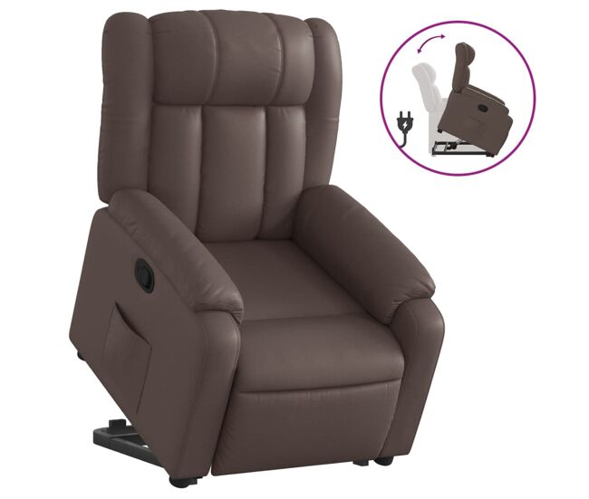 Vidaxl sillón reclinable elevable cuero sintético marrón